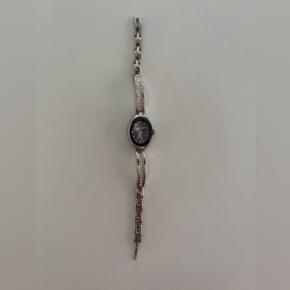 Elegant Disney Tinkerbell Silver Women's Watch with Rhinestones.  Needs New Batt